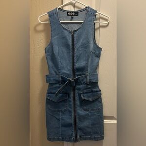 Rewash - Denim Blue Sleeveless Zip-Up Dress with Removable Belt